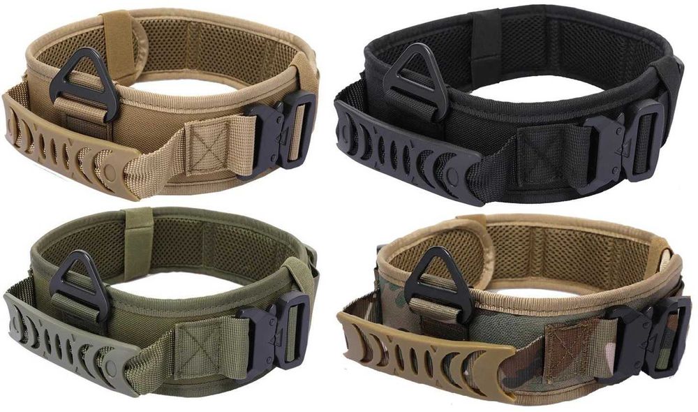 Тактичний широкий нашийник для великих собак з ручкою та мет. пряжками
