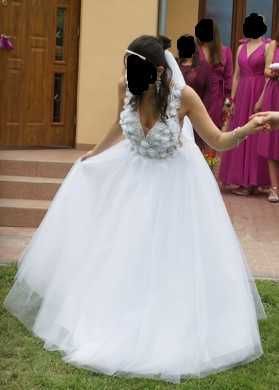 Suknia ślubna biała typu księżniczka wraz z trenem + halka gratis