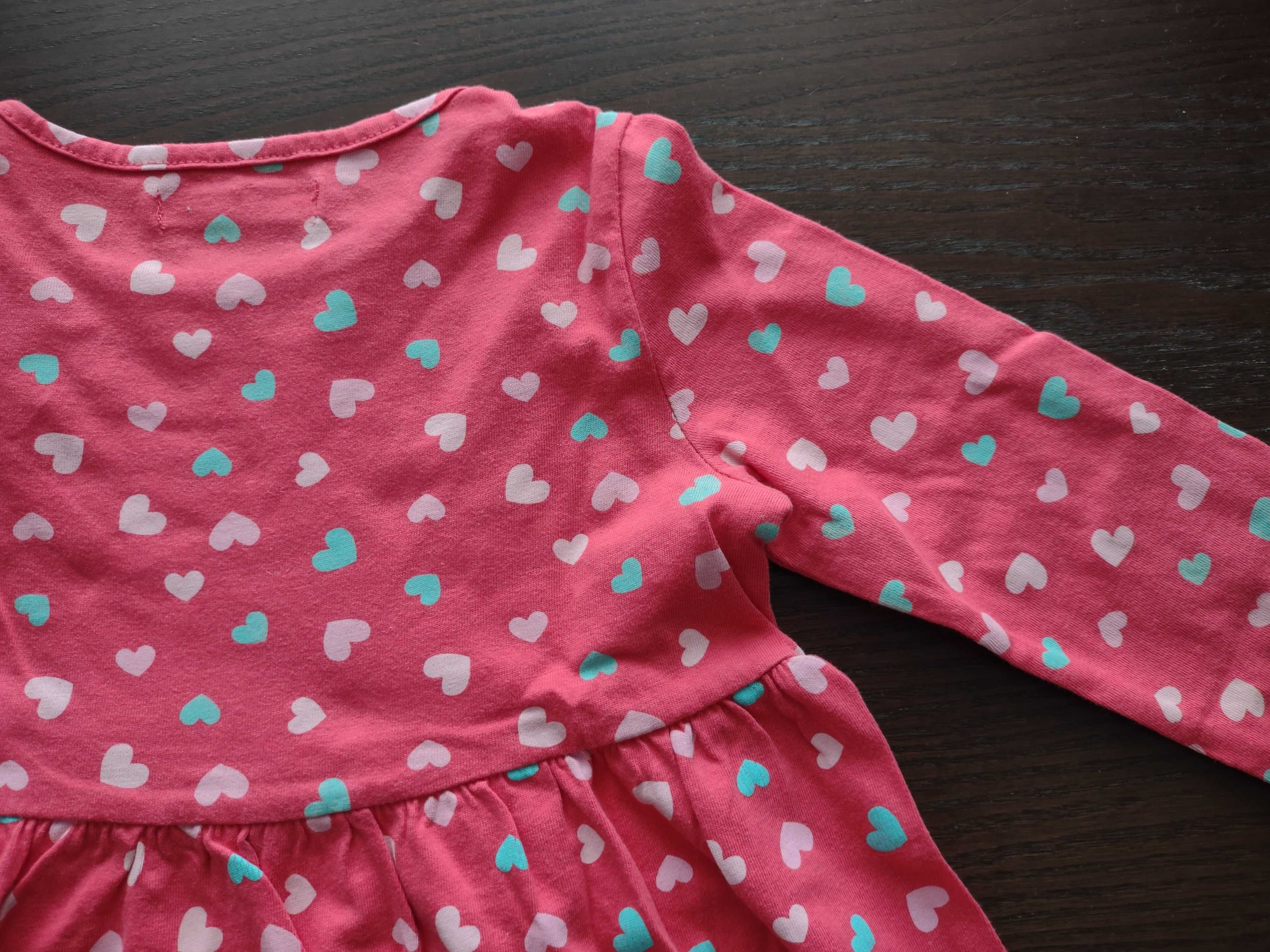 Sukienka - 98 cm, malinowy kolor we wzory, długi rękaw - dla dziecka