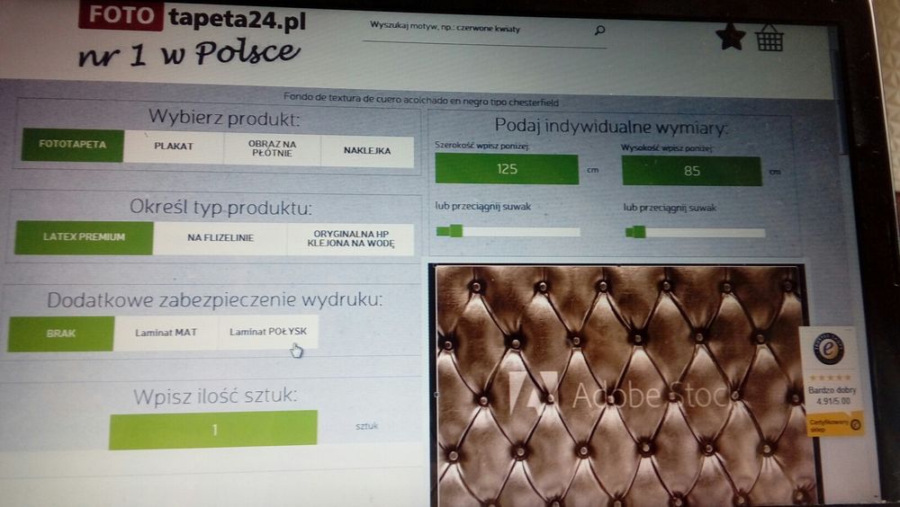 Fototapeta samoprzylepna błyszcząca 185x140cm nowa lub zamiana