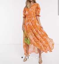 Pomarańczowa sukienka maxi Rahi Cali S/M kwiaty
