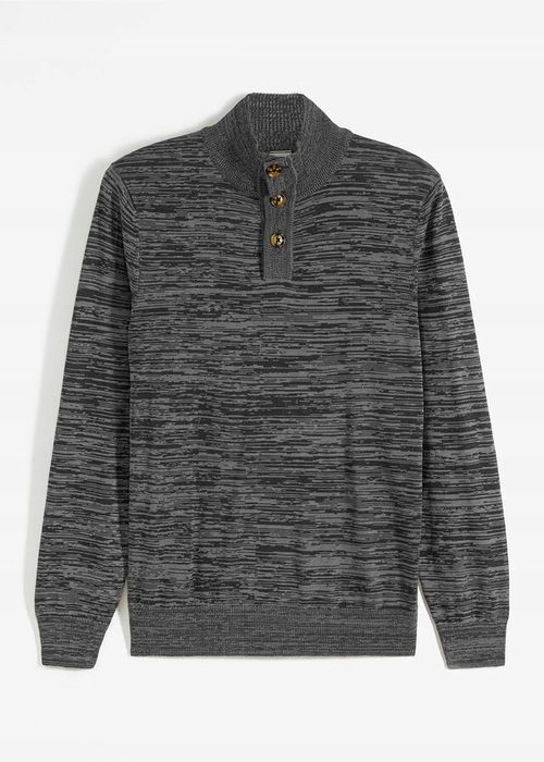 B.P.C sweter męski z półgolfem na guziki szary melanż 56/58, XL.