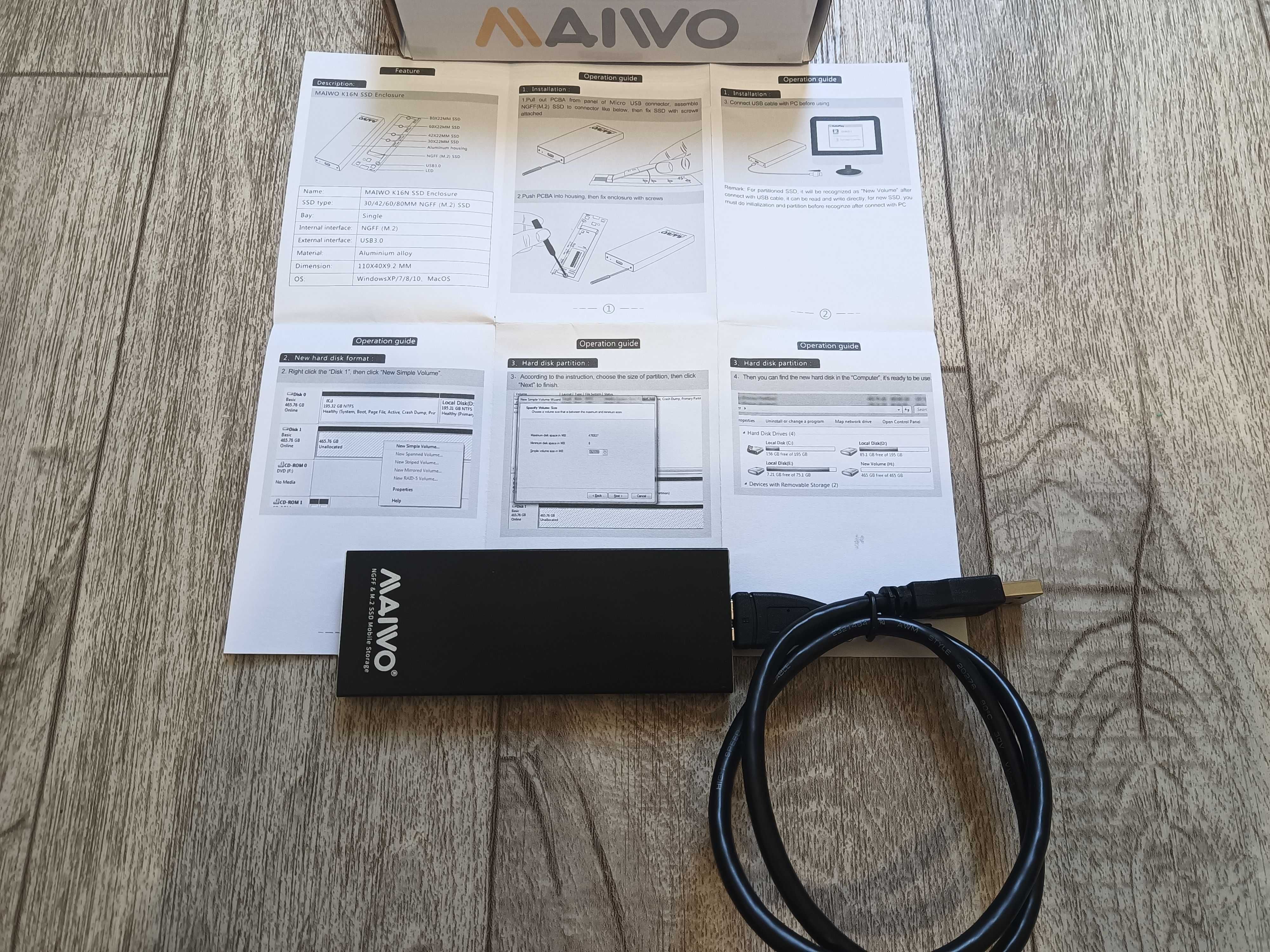Зовнішня кишеня Maiwo K16N для 1,8" M.2 (NGFF) SSD через USB3.0