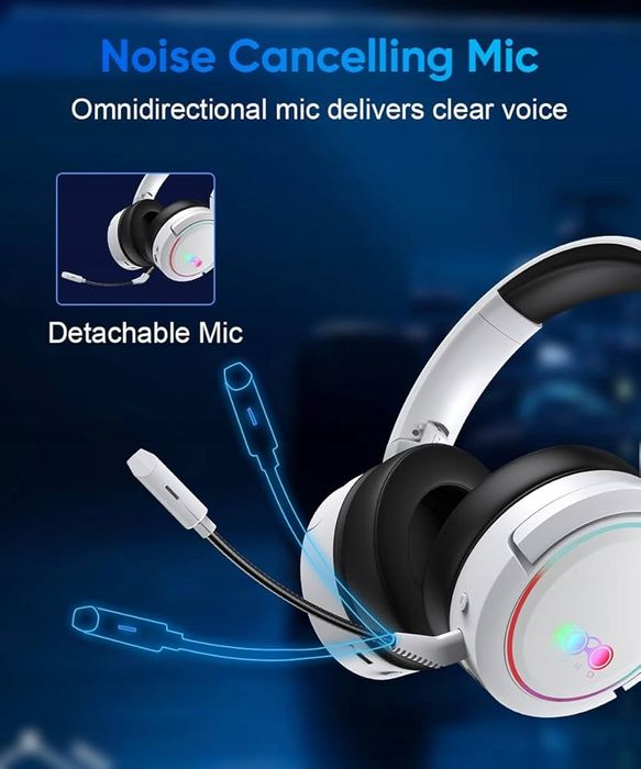 Słuchawki bezprzewodowe nauszne PC Gamingowe Białe