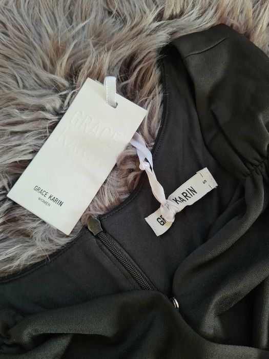 XA77 Sukienka damska dłuższy tył na ramiączkach czarna S grace karin