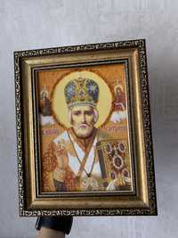 Ікона Святого Миколи чудотворця із янтарною крихтою