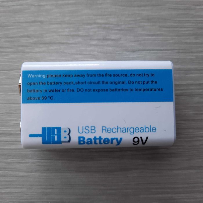 Pilha 9V 6800 mAh Lithium Recarregável USB-C