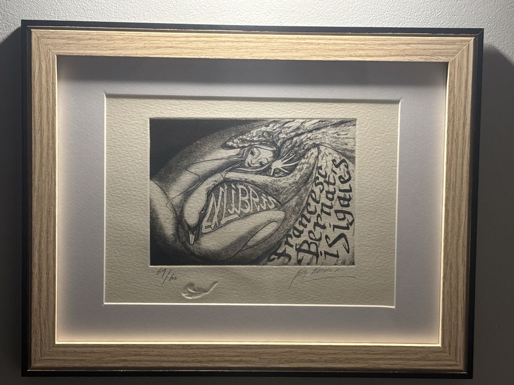 Akwaforta Exlibris Bookplate von Bea Nevoux-Erotik Leda und Schwan