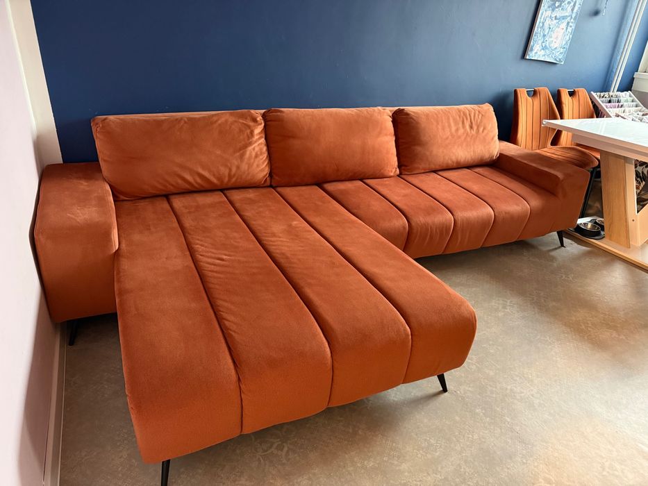 Narożnik kanapa XL VELVET ceglasta ruda miedziana