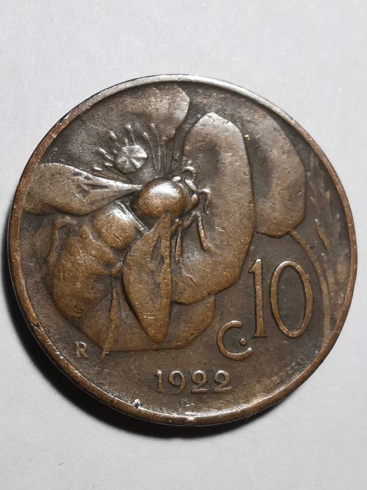10 centesimi 1922r - pszczoła, Włochy, bardzo ładna