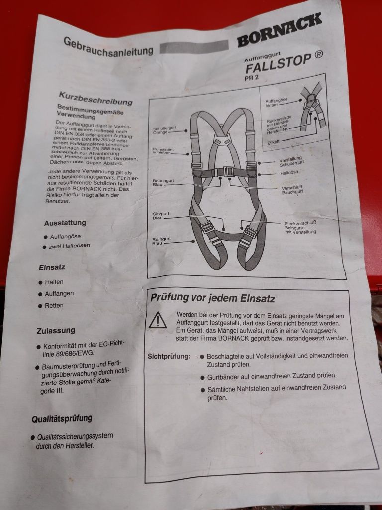 Szelki bezpieczeństwa uprząż Bornack fallstop pr2