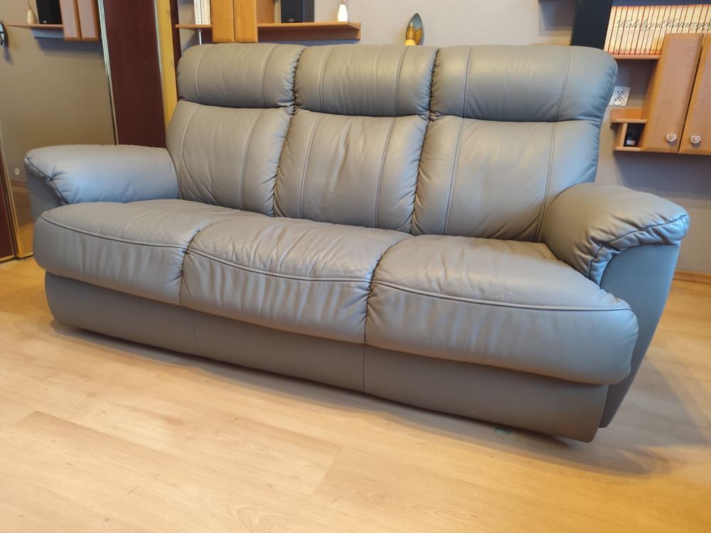 Komplet wypoczynkowy NUGAT skórzany sofa i 2 fotele funkcja relaks