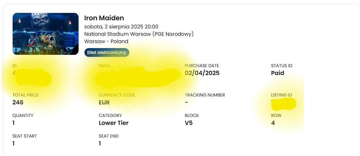 Bilet Iron Maiden 02.08.2025 PGE Narodowy
