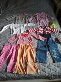 Ubranka dla dziewczynki r. 86/92 (9 szt.) spodnie, bluzki
