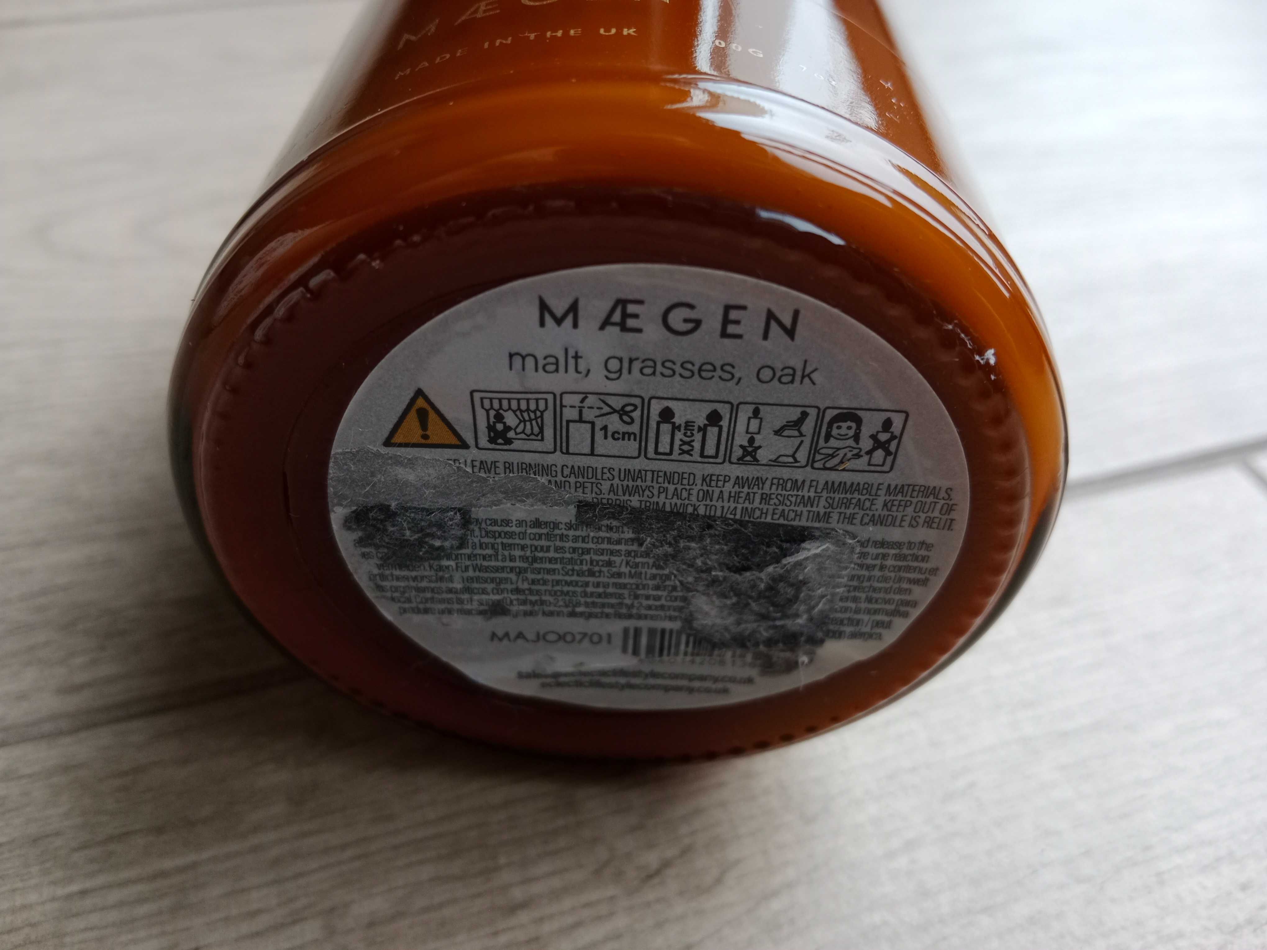 Maegen Świeca sojowa szklany słoik o zapachu słodu, traw, dębu 200g