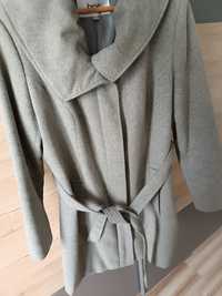 Szary wiązany płaszcz jesienno-zimowy  50%welna Xxxl