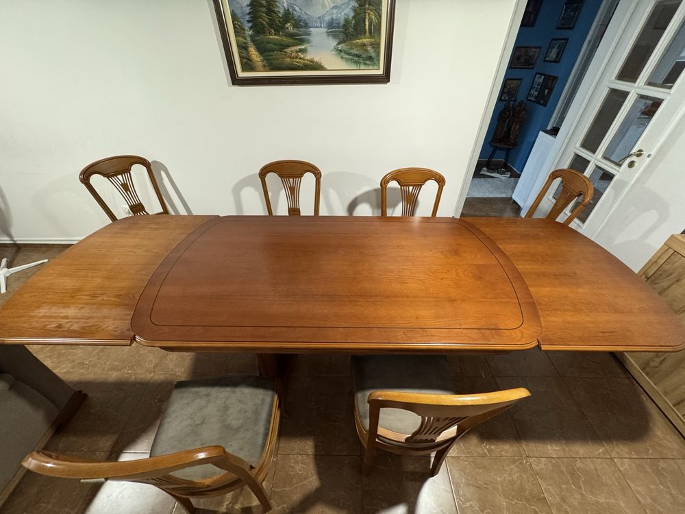 Mesa sala de estar/jantar em cerejeira +6 cadeiras
