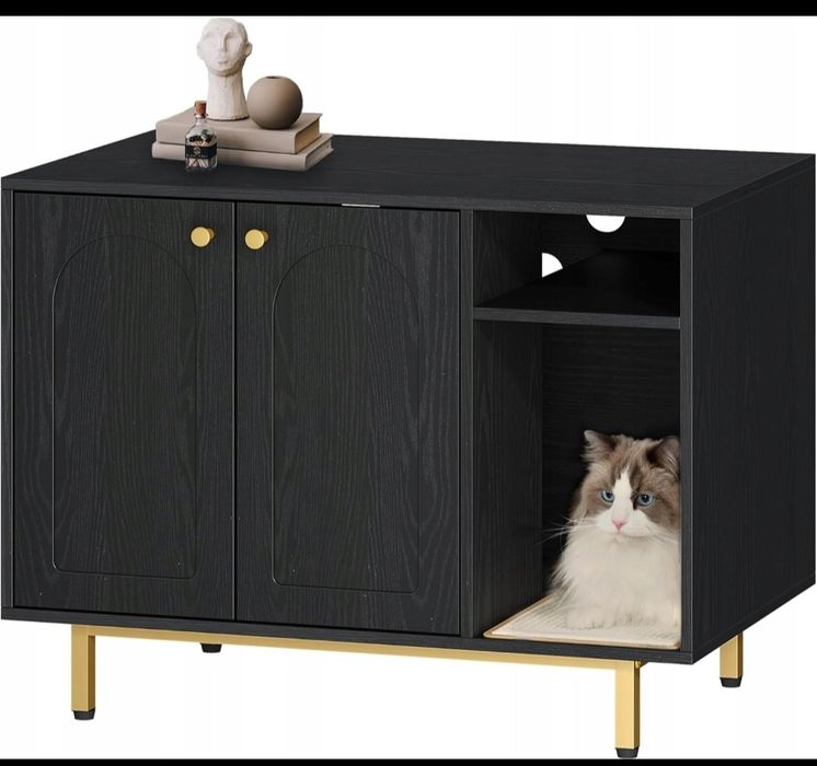 Szafka dla kota na kuwetę domek GLAMOUR czarna złota 50 x 80 x 61 cm