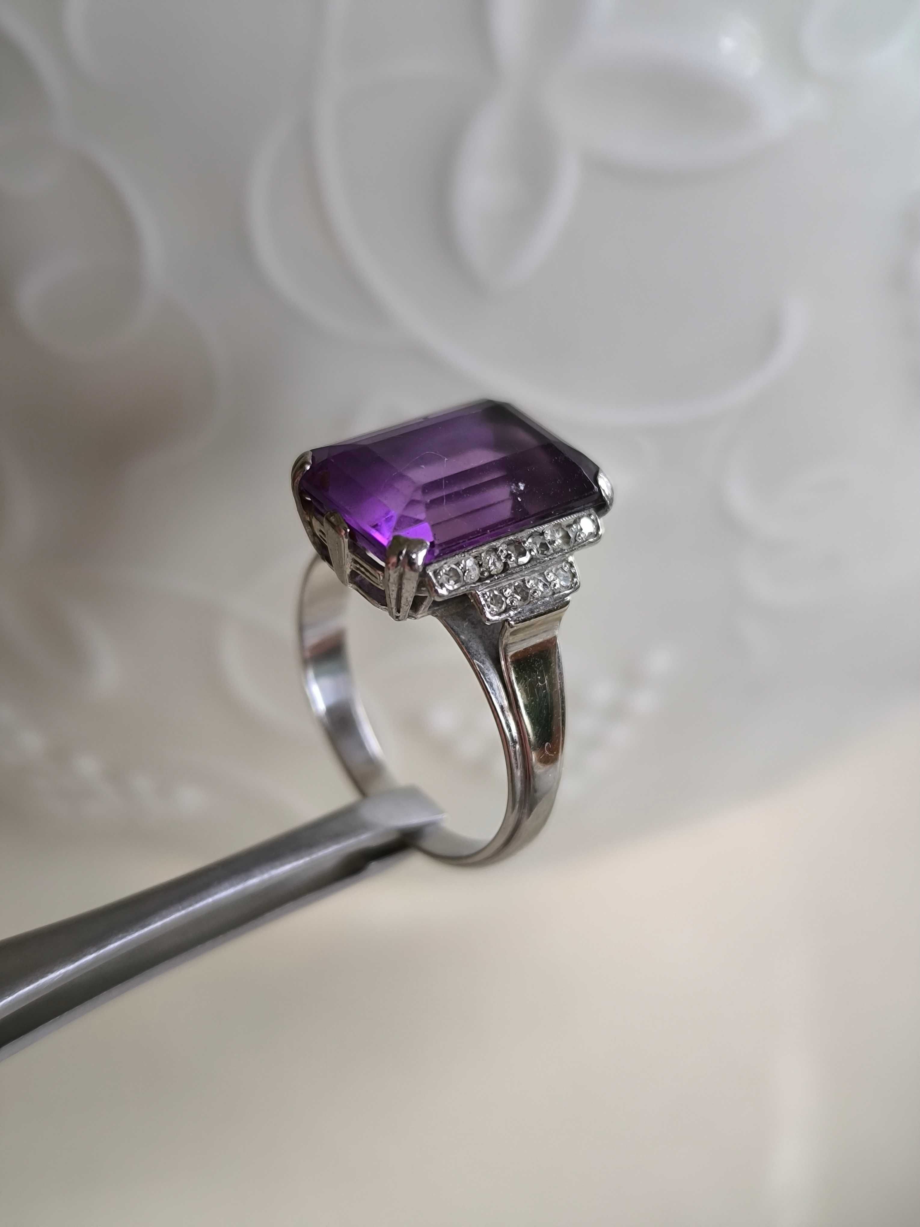 Pierścionek z diamentami 0,20 CT i ametystem 6,28 CT/ certyfikat