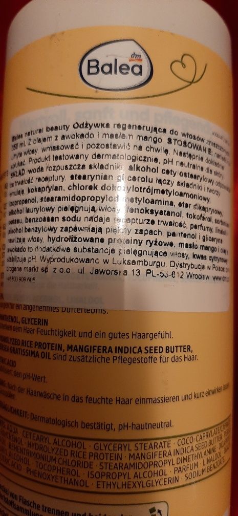 Odżywka Balea dm nowa 350ml awokado mango do zniszczonych