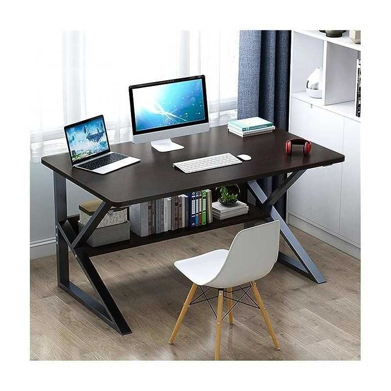 Biurko komputerowe z półką 80x40 białe czarne drewno stolik pod laptop