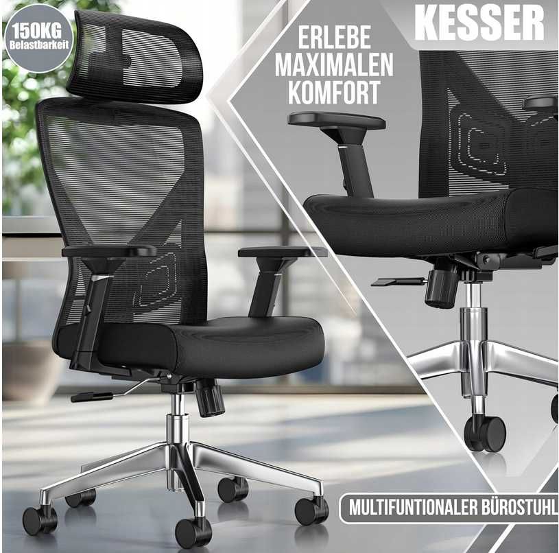 Ergonomiczne krzesło biurowe z regulowanymi podłokietnikami