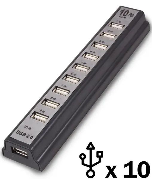 Разветвитель переходник на 10 портов USB HUB 10 Ports 220В Черный