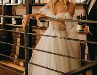 Suknia ślubna rozmiar S 36 170cm gorsetowa błyszcząca z rękawkami