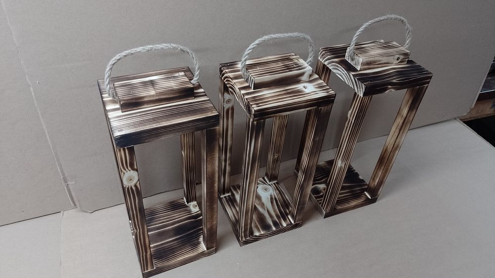 Lampion 3szt lampiony z drewna KOMPLET 36cm lampa loft latarnia