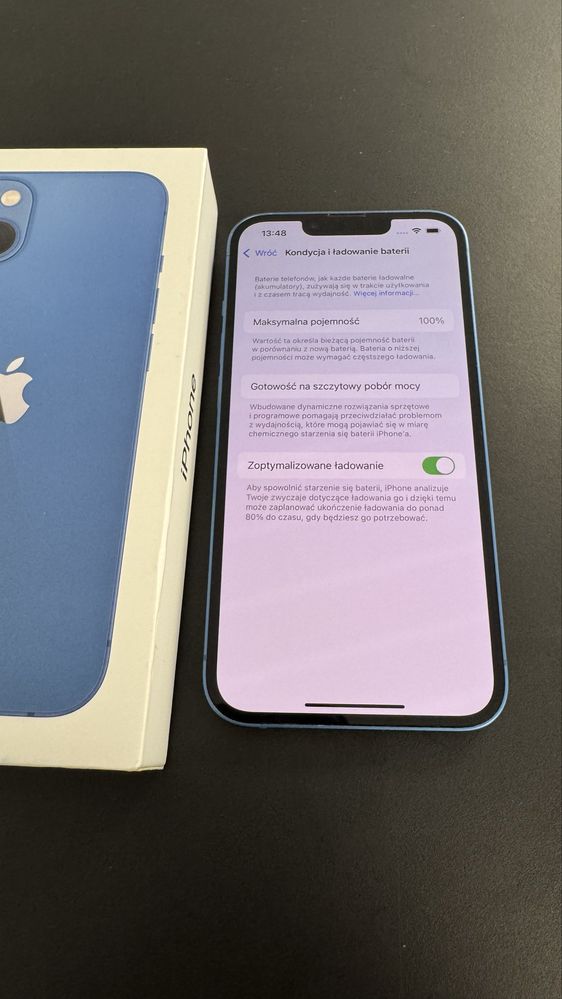 iPhone 13 niebieski bateria 100% 128 gb