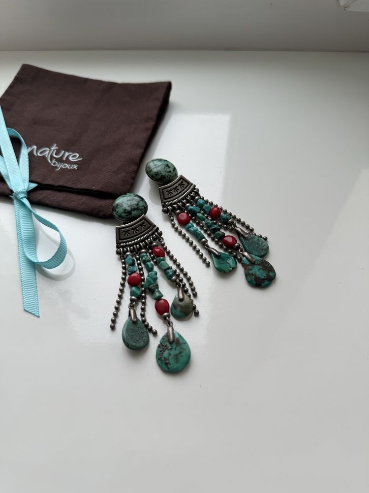 Сережки кліпси із натуральноі бірюзи  Nature bijoux