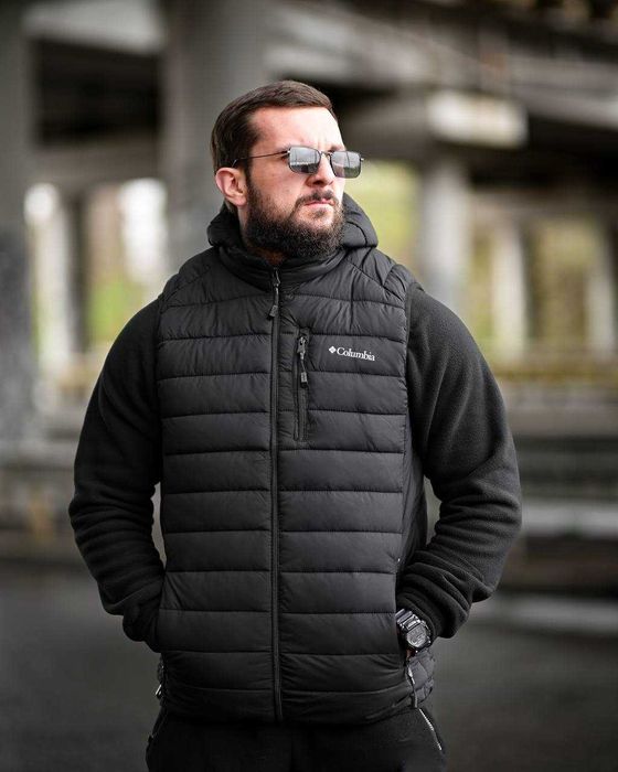 Жилетка Columbia Черная Мужская зимняя жилетка с капюшоном Коламбия