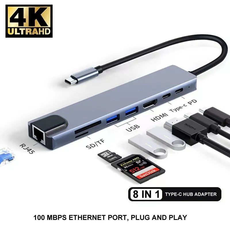 USB hub 8 in 1 hdmi 4k SD/TF Type-C