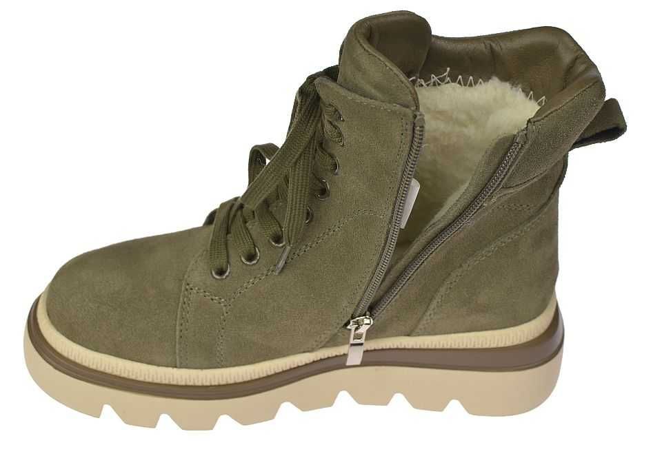 Skórzane śniegowce botki zimowe damskie creepersy B-3-1379 KH rozm. 38