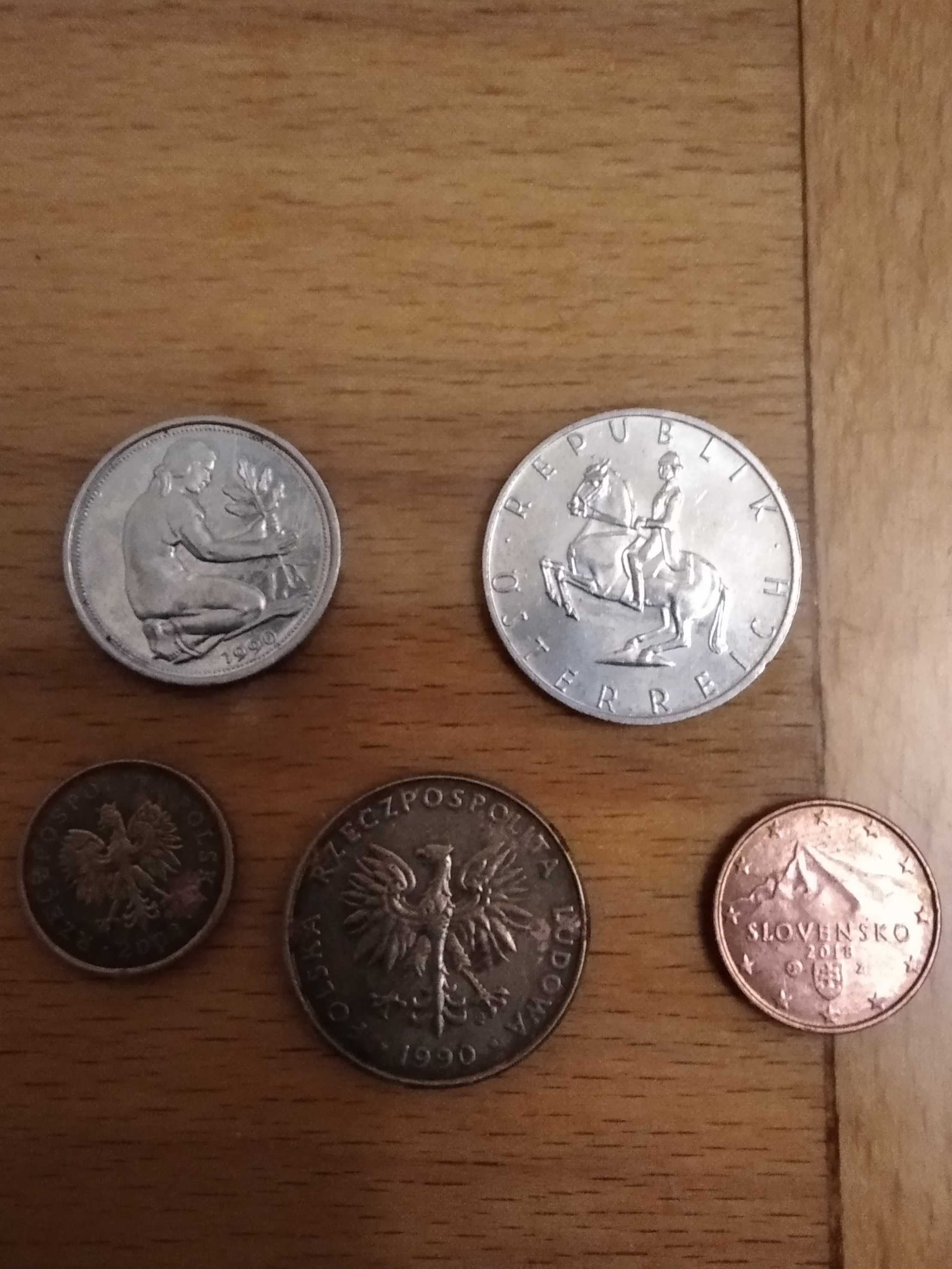 Лот из пяти монет ФРГ, Австрии, Польши и Словении