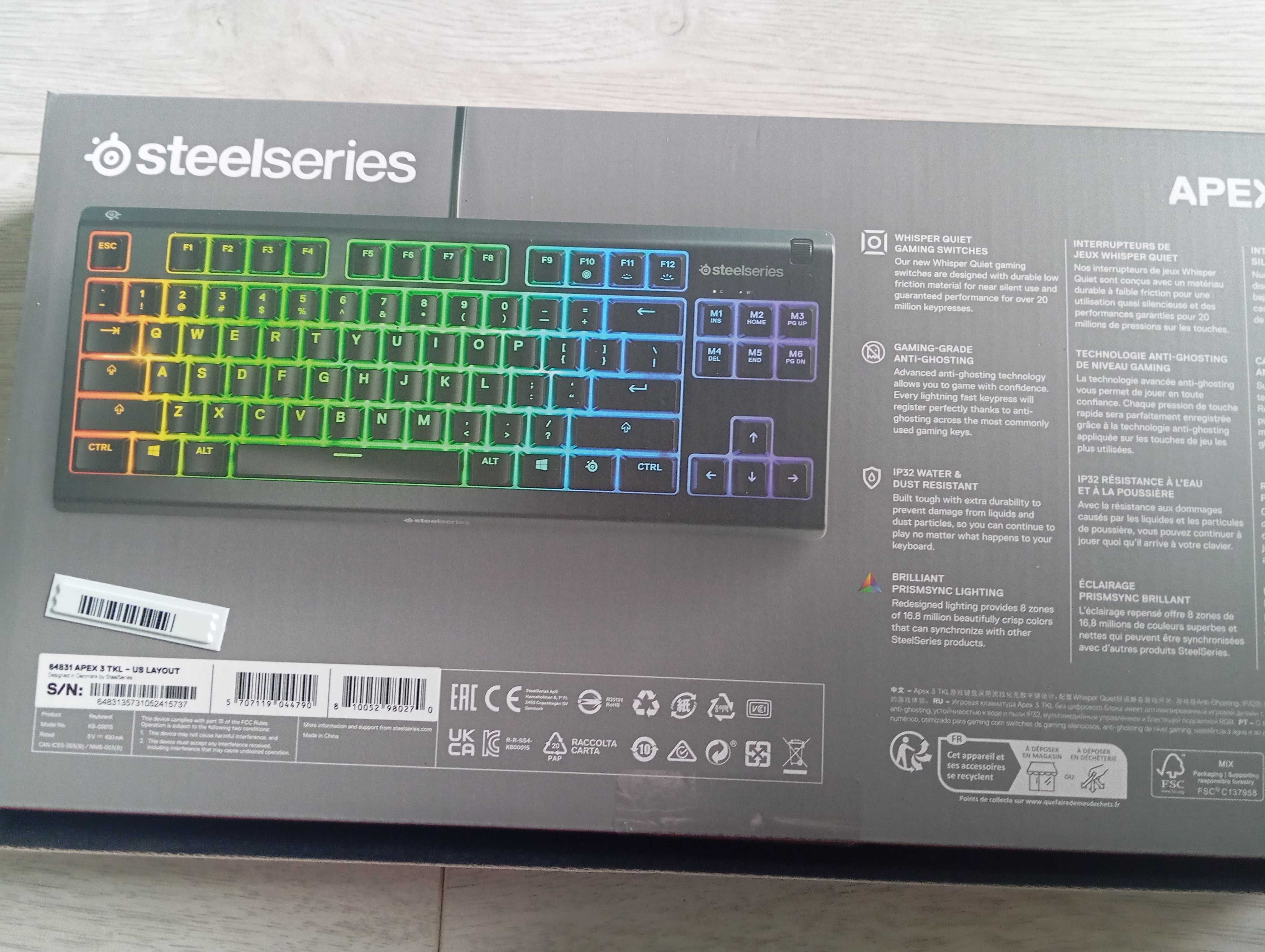 SteelSeries Apex 3 TKL – RGB, wodoodporna, oryg. pudełko, stan bdb!