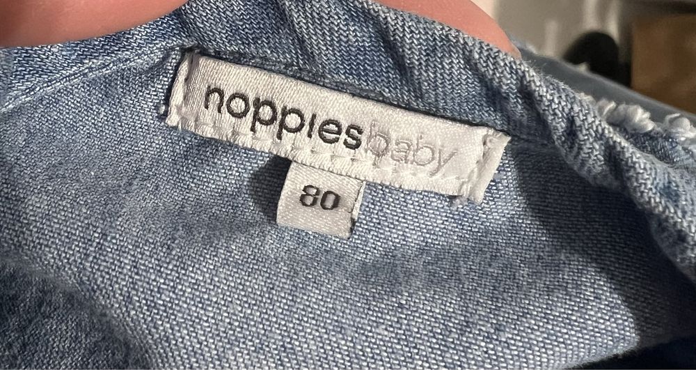 Sukienka jeansowa Noppies baby r.80 falbanki guziczki drewniane