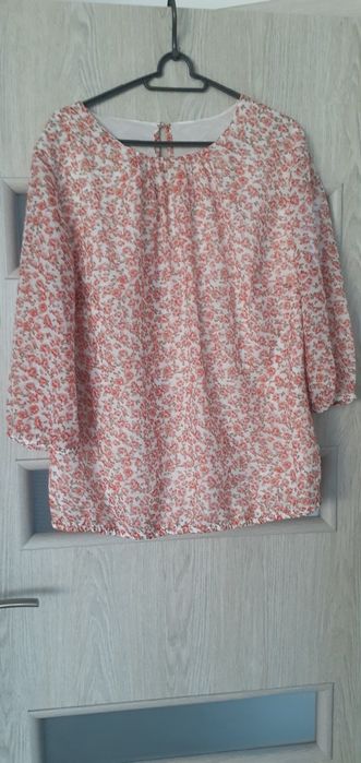 Koszula damska bluzka w kwiaty trapezowa 38 40 42 M L oversize mgiełka