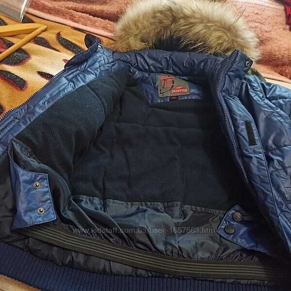 Фірмова тепла якісна зимова куртка з натуральним мехом ЄНОТА 122р