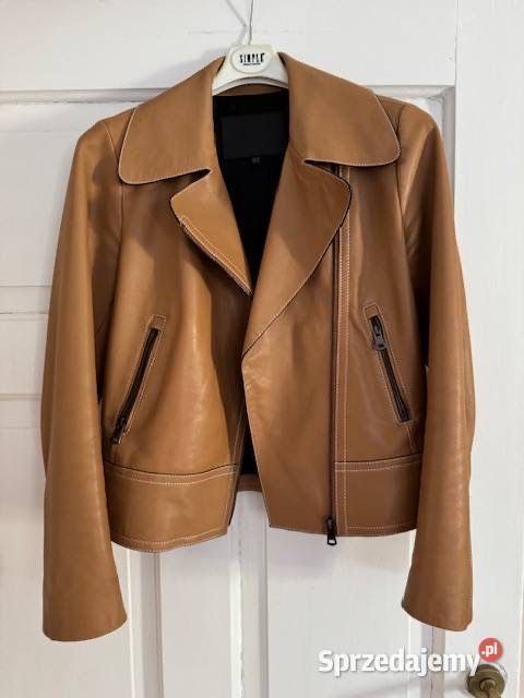 Massimo Dutti kurtka skórzana damska XS camel brąz skóra naturalna