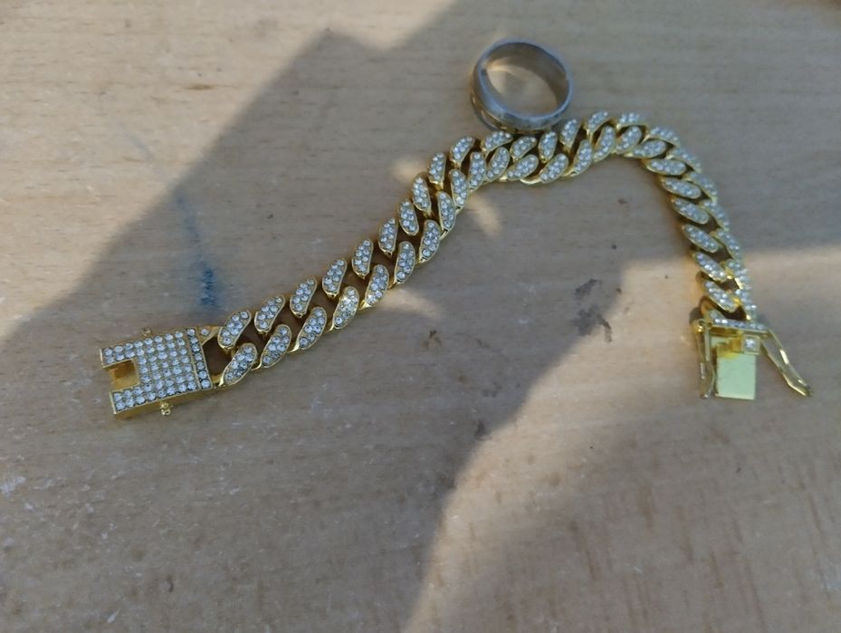 Conjunto de pulseira Cubana Dourada e anel