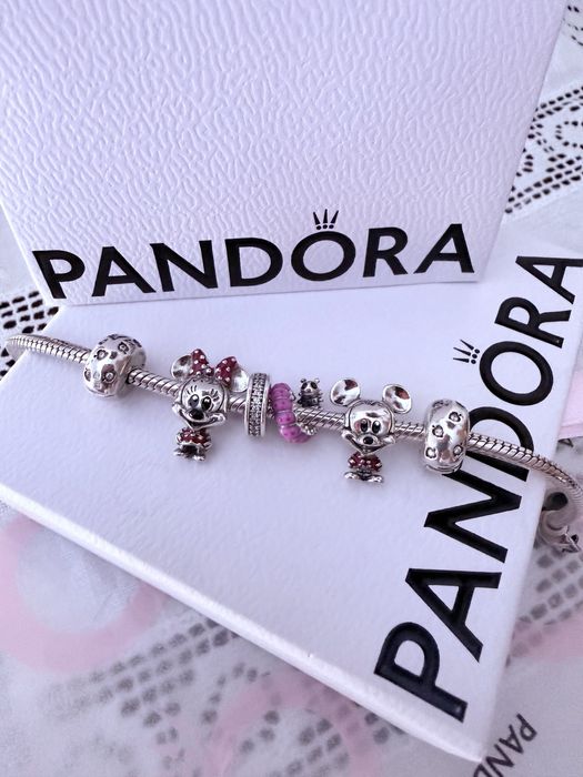 Pulseira Pandora 17,contas Mickey & Minie e mais contas,origem Pandora