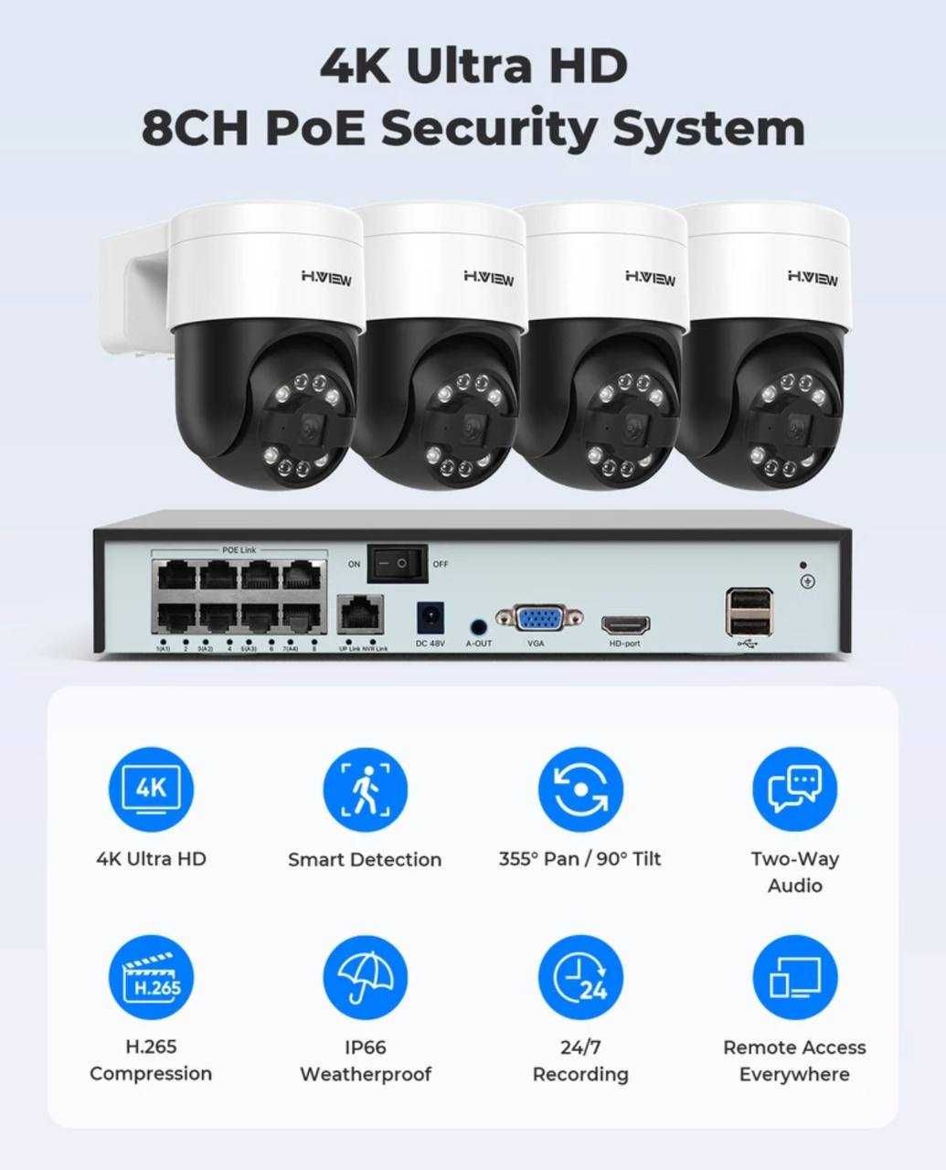 Система відеонагляду IP 4 поворотні камери PTZ H.View 5/8МП зі штучним