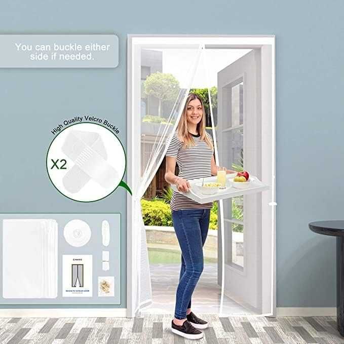 Cinkee Magnetyczna Moskitiera na drzwi 100 x 220 cm BIAŁA