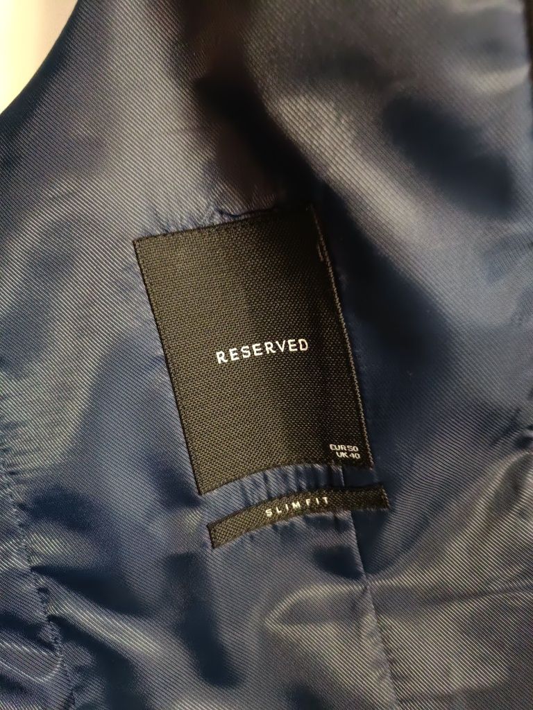 Garnitur Reserved Slim Fit Granatowy w kratę + kamizelka Rozmiar M/L