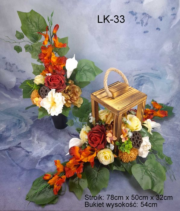 Kompozycje kwiatowe, bukiet + stroik na cmentarz, na grób, lampion