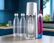 SodaStream Terra Biały + 2x 1L Butelka + 0.5L + Nabój CO2 EKO Zestaw