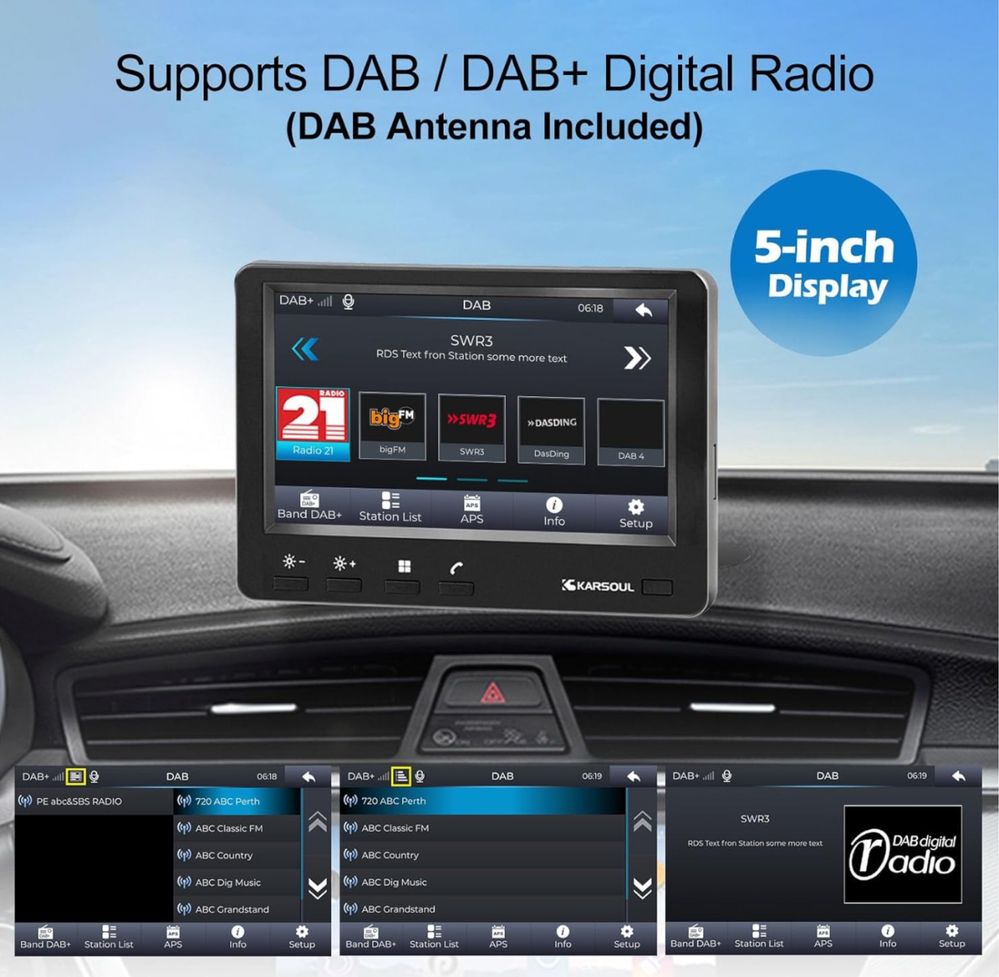 Karsoul DAB Digital Radio Adapter DAB z 5-calowym ekranem