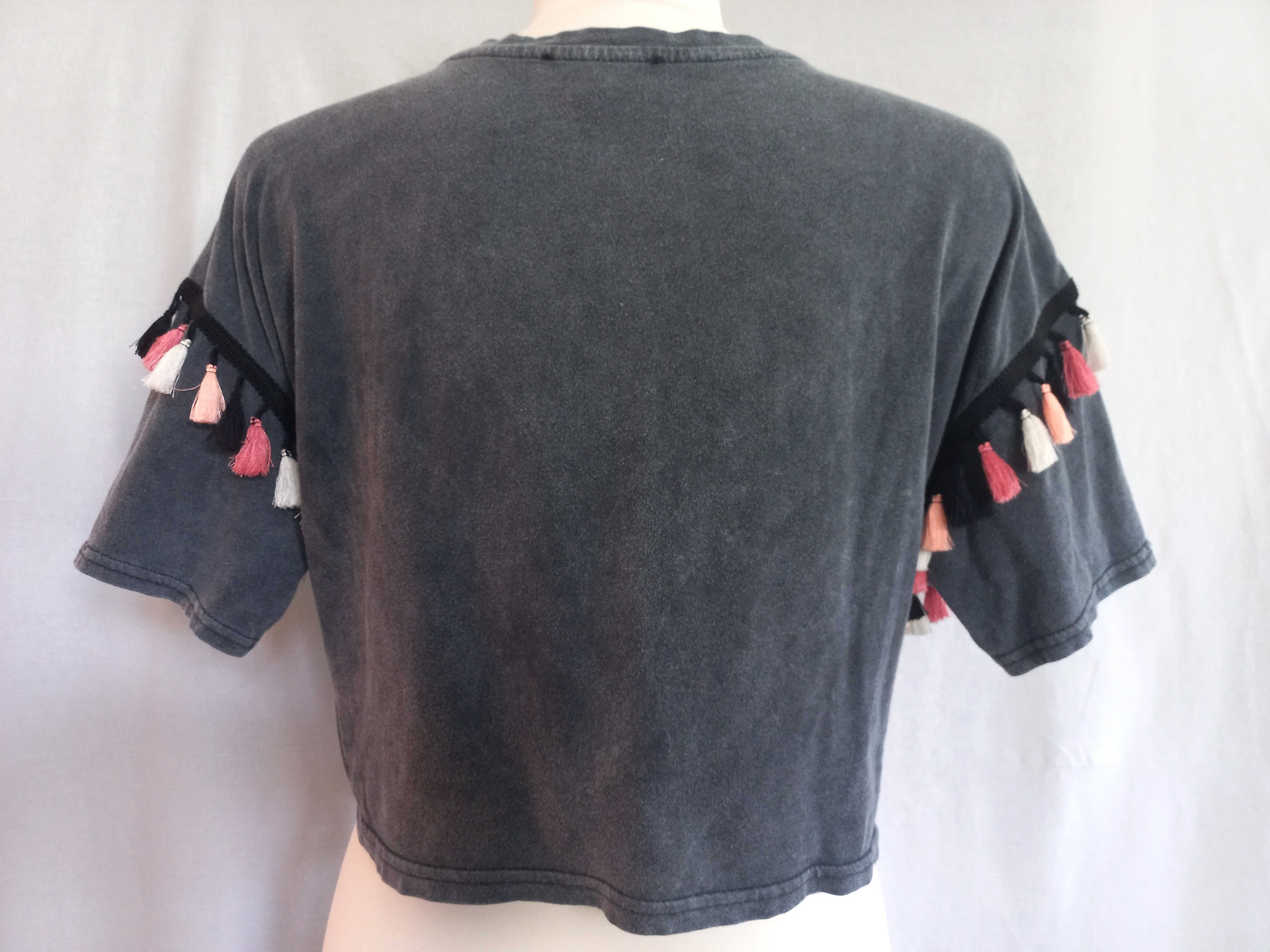 Bluzka wiązanie T-shirt frędzle SZARA r. 40/42 Primark stan bdb-
