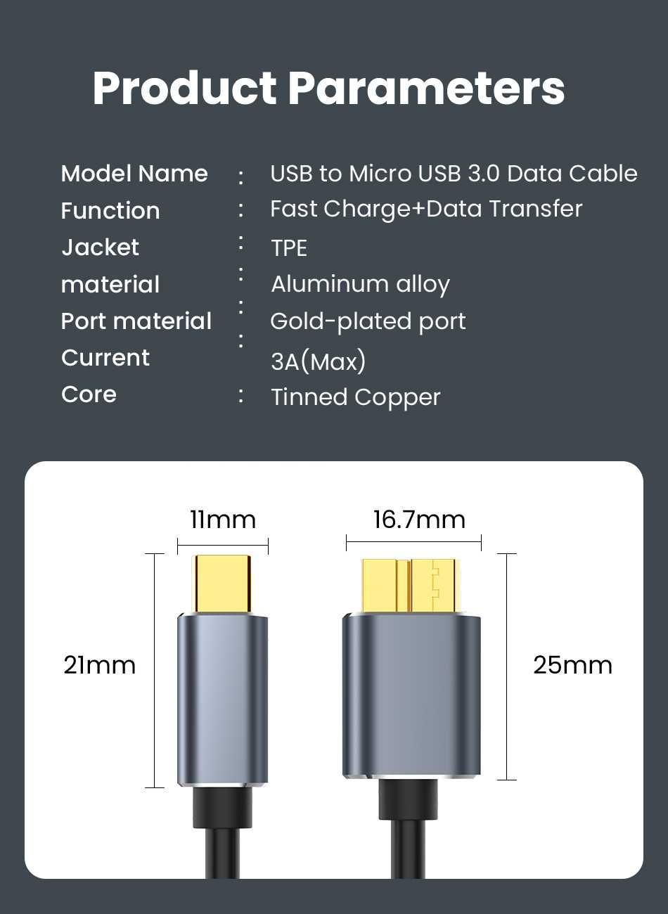 USB 3.0 Micro B к Type-c Кабель 2 метра